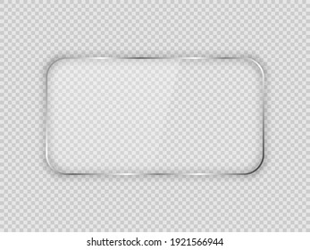 Glass plate in rounded rectangular frame isolated on transparent background. Vector illustration.