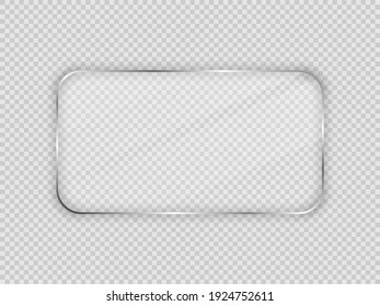 Glass plate in rounded rectangular frame isolated on transparent background. Vector illustration.