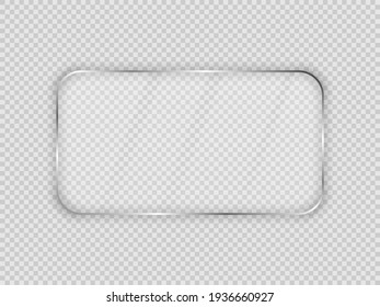 Glass plate in rounded rectangular frame isolated on transparent background. Vector illustration.