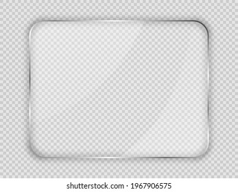 Glass plate in rounded rectangular frame isolated on transparent background. Vector illustration.