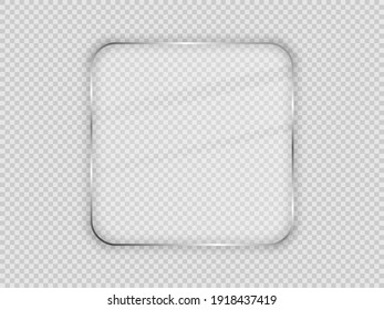 Glass plate in rounded square frame isolated on transparent background. Vector illustration.