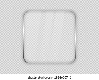 Placa de vidrio en el marco cuadrado redondeado aislada sobre fondo transparente. Ilustración vectorial.