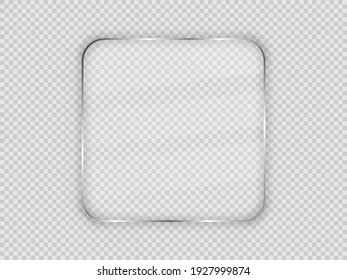 Glass plate in rounded square frame isolated on transparent background. Vector illustration.
