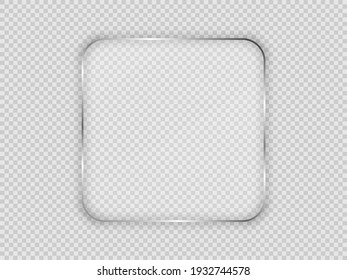 Glass plate in rounded square frame isolated on transparent background. Vector illustration.