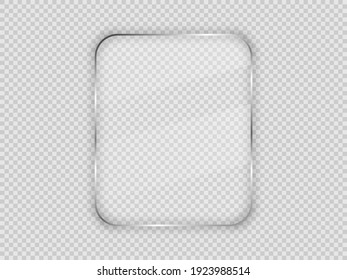 Glass plate in rounded vertical frame isolated on transparent background. Vector illustration.