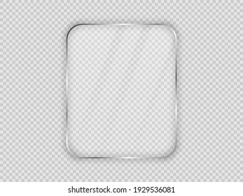 Placa de vidrio en marco vertical redondeado aislada sobre fondo transparente. Ilustración vectorial.
