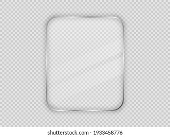 Glass plate in rounded vertical frame isolated on transparent background. Vector illustration.
