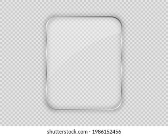 Glass plate in rounded vertical frame isolated on transparent background. Vector illustration.