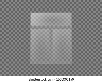 Glass plate set on transparent background. Clear glass showcase. Realistic window mockup. Vector. EPS 10