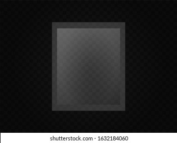 Glass plate set on transparent background. Clear glass showcase. Realistic window mockup. Vector. EPS 10