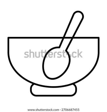 Glass plate with spoon inside thin line icon, cooking food concept. Vector graphics. Plate sign on white background, outline style icon for mobile or web design