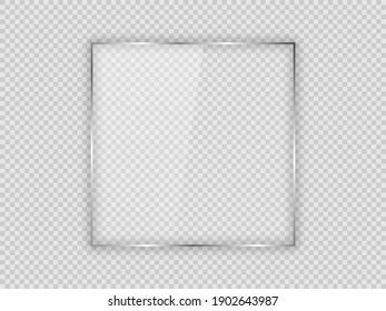 Glass plate in square frame isolated on transparent background. Vector illustration.