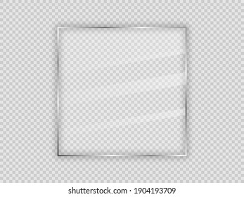 Glass plate in square frame isolated on transparent background. Vector illustration.