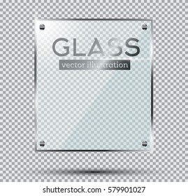 Glass Plate with Steel Rivets Isolated On Transparent Background. Vector Illustration.