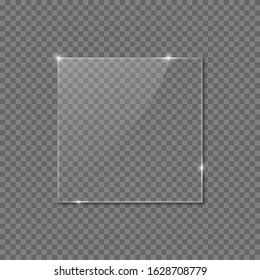Glass plate with transparency. Showcase, banner, display, mirror, windows. Beautiful realistic reflection. Vector illustration on a transparent background.