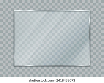 Glass plate transparent, 3d mirror, realistic screen glass, clear glass showcase, glossy plastic glare frame, acrylic with glares and light, clear rectangular plate, plexiglas, realistic window mockup