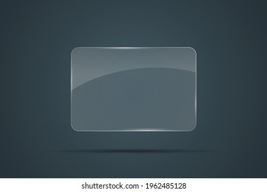 Glass plate, transparent with light highlights on an isolated background with a soft shadow. Vector object with the ability to overlay.