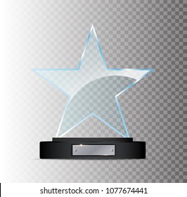 Glass plate. Glass Trophy Award. Vector illustration isolated on transparent background. Realistic 3D design. Realistic vector transparent object .