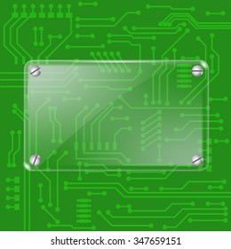 Glass plate. Vector. Transparent Illustration on  circuit background.