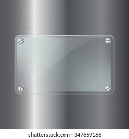 Glass plate. Vector. Transparent Illustration on metal background.