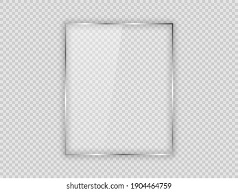 Glass plate in vertical frame isolated on transparent background. Vector illustration.