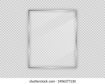 Glass plate in vertical frame isolated on transparent background. Vector illustration.