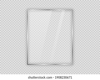 Glass plate in vertical frame isolated on transparent background. Vector illustration.