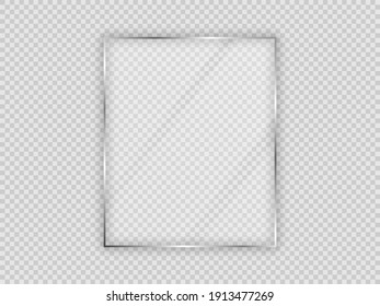 Placa de vidrio en marco vertical aislada sobre fondo transparente. Ilustración vectorial.