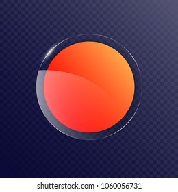 Glass plates button. Transparent round circle, blue, red color Plastic banner with reflection and shadow. 3D Gloss plate mock up. Vector illustration. Modern trendy design for web site, sale poster