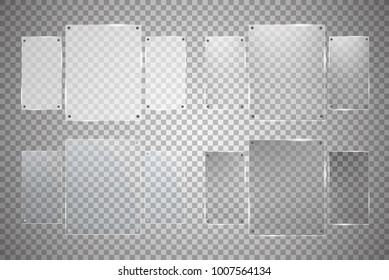 Glass plates are installed. Vector glass banners on a transparent background. Glass. Glass paintings. Color frames.
