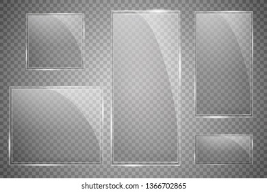 Glass plates are installed. Vector glass banners on a transparent background. Glass. Glass paintings. Color frames. Vector