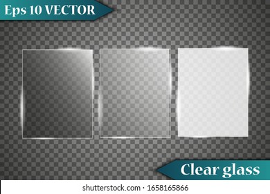 Glass plates are installed. Vector glass banners on a transparent background. Glass. Glass paintings. Color frames. Vector