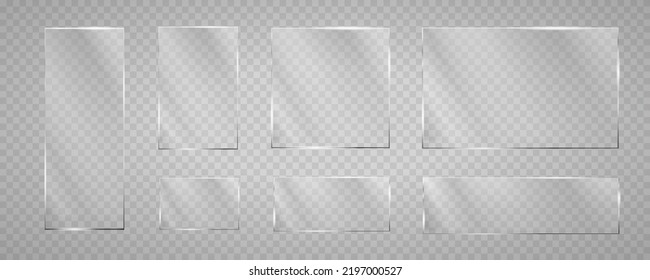 Glass plates are installed. Vector glass banners on a transparent background. Glass. Glass paintings. Color frames. Vector