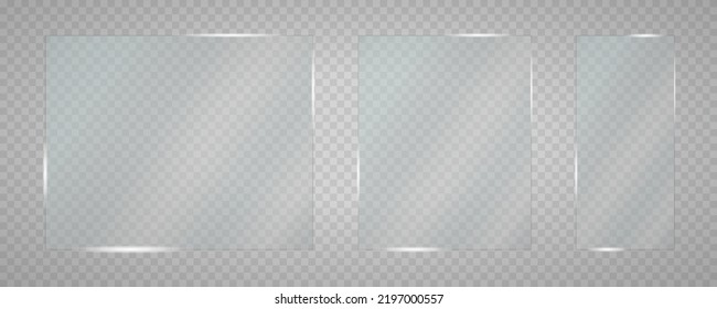 Glass plates are installed. Vector glass banners on a transparent background. Glass. Glass paintings. Color frames. Vector