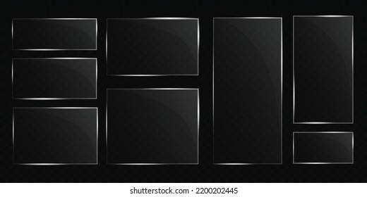 Se han instalado placas de vidrio. Banderas de vidrio vectorial sobre un fondo transparente. Vidrio. Cuadros de vidrio. Marcos de color. Vector