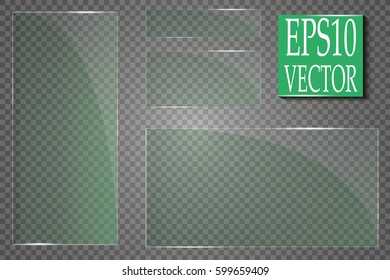 Glass plates are installed. Vector glass banners on a transparent background. Glass. Glass paintings. Color frames.
