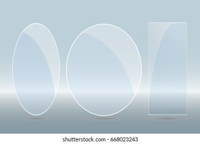 Glass plates are installed. Vector glass banners on a transparent background. Glass. Glass paintings. Color frames.
