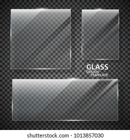 Glass plates set. Glass banners isolated on transparent background. Graphic concept for your design.
