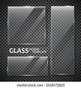 Glass plates set. Glass banners isolated on transparent background. Graphic concept for your design.