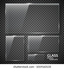 Glass plates set. Glass banners isolated on transparent background. Graphic concept for your design.