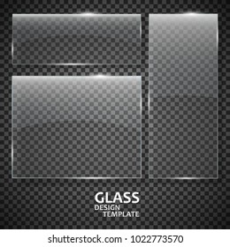 Glass plates set. Glass banners isolated on transparent background. Graphic concept for your design.