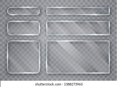 Glass plates set. Glass banners on transparent background. Flat glass. Vector illustration.