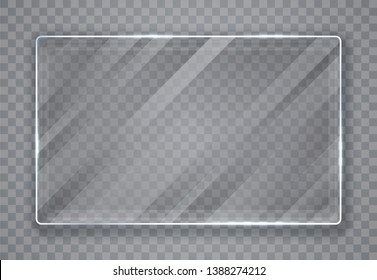 Glass plates set. Glass banners on transparent background. Flat glass. Vector illustration.