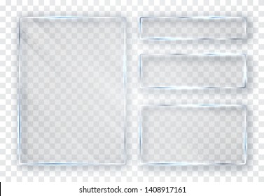 Glass plates set. Glass banners on transparent background. Flat glass. Vector illustration.