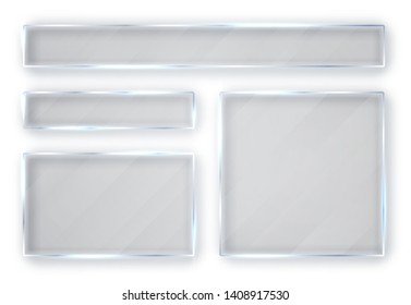 Glass plates set. Glass banners on white background. Flat glass. Vector illustration.