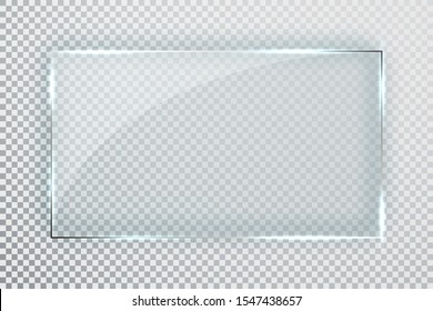 Glass plates set. Glass banners on transparent background. Flat glass. Vector illustration.