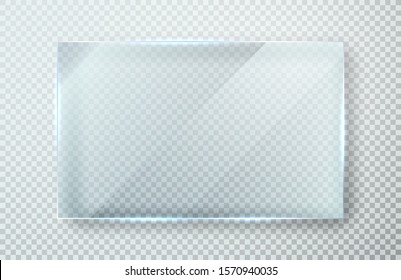 Glass plates set. Glass banners on transparent background. Flat glass clear window. Vector illustration.