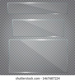 Glass plates set. Set of glass plates. Realistic. Vector glass banners on transparent background. EPS10
