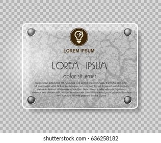Glass plates set. Square shape, rectangle and round. See through mock up. Transparent elements. Plastic banners with reflection and shadow. Photo realistic vector illustration
