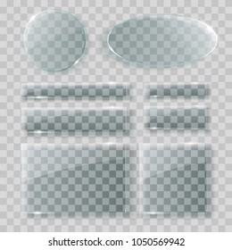 Glass plates set. Vector acryl banners on transparent background.